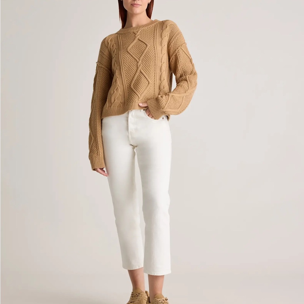 QUINCE Organic Cotton Cropped Cable Crew